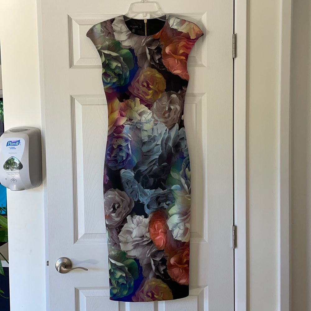 Ted Baker London Technicolor Bloom Midi Dress UK Size 1